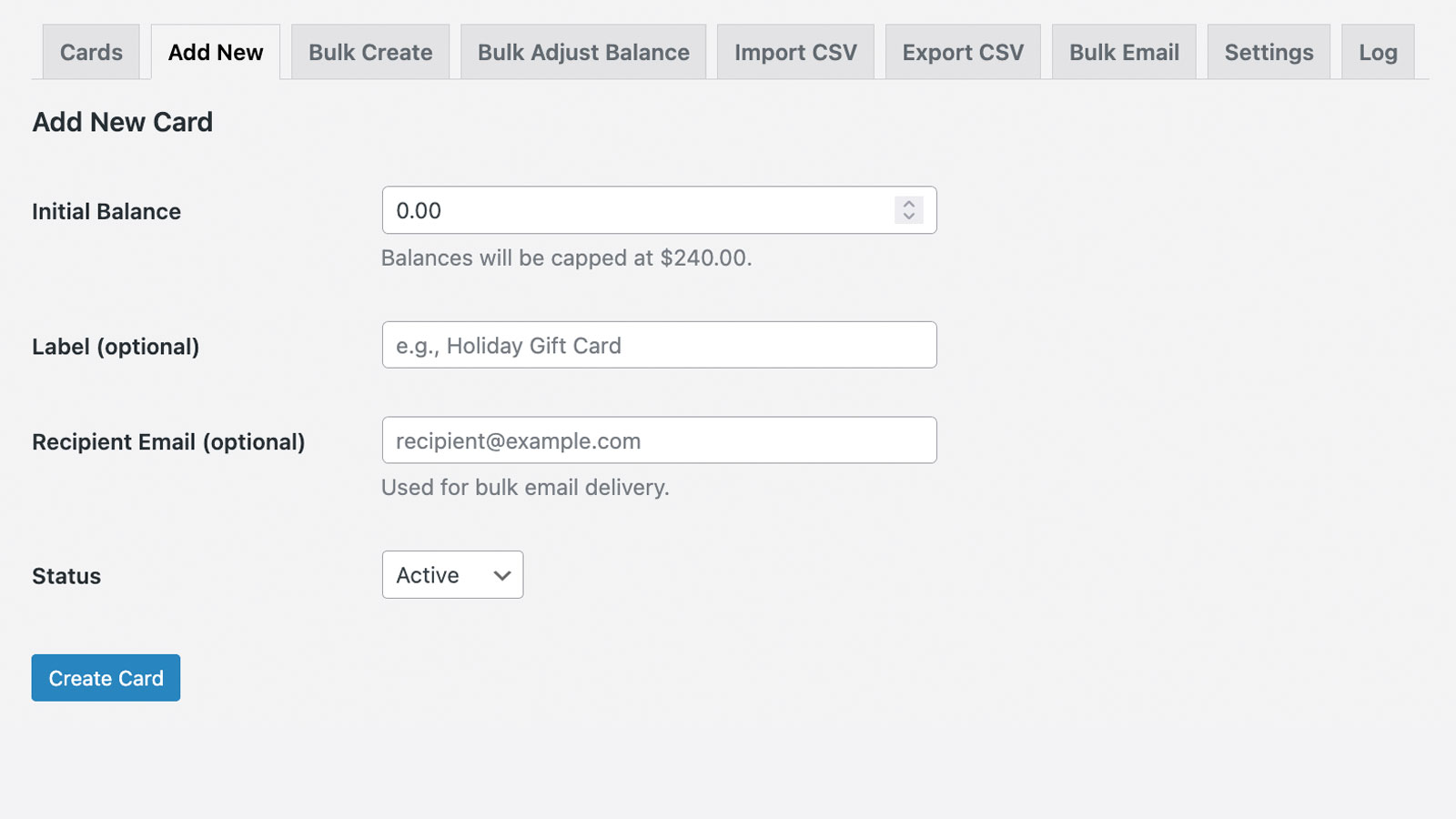 Company Cards admin controls for issuing and configuring internal spend cards.